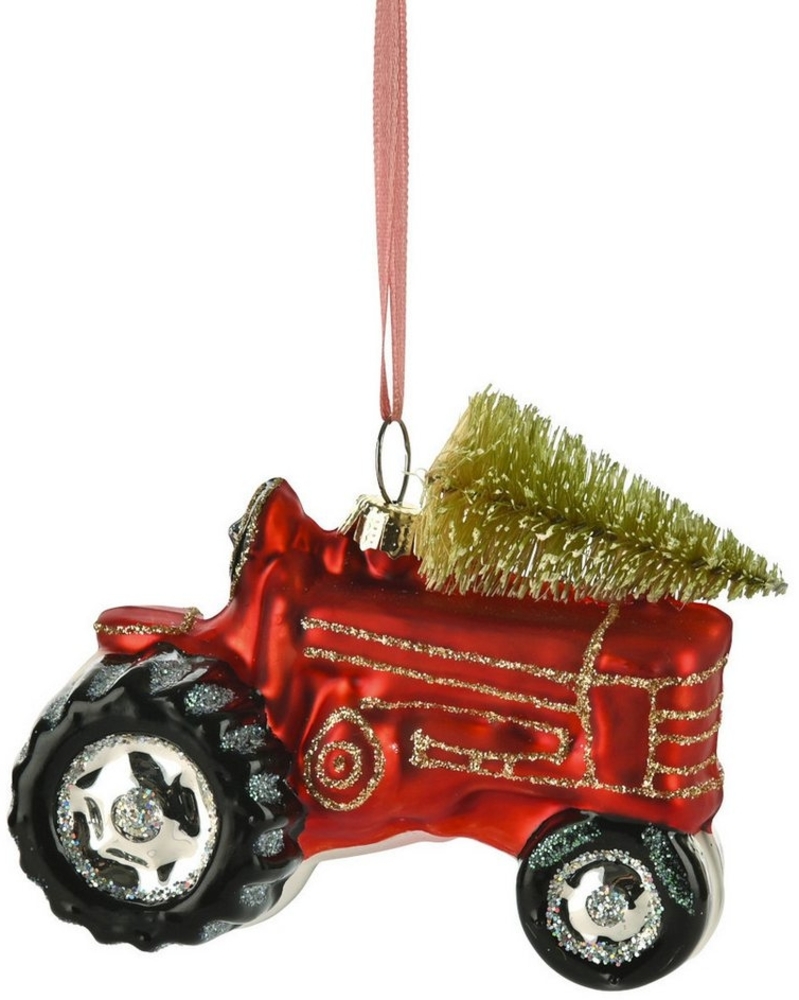 Giftcompany Baumbehang Hänger Traktor mit Weihnachtsbaum rot 9cm (1 Stück) Bild 1