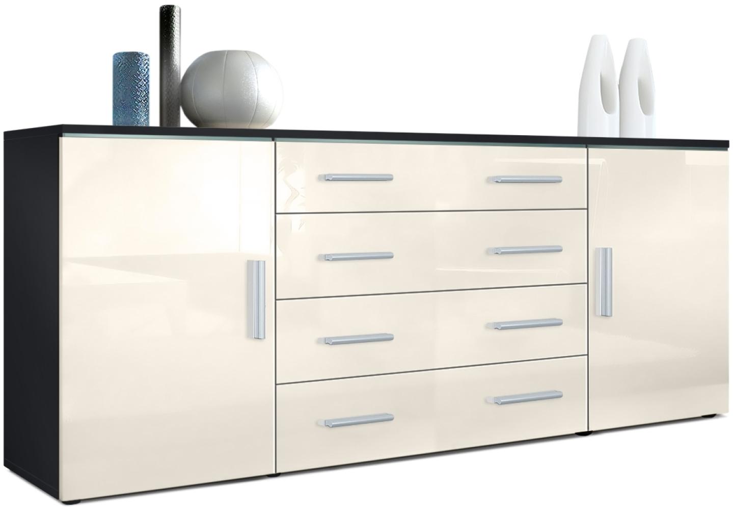 Vladon Sideboard Faro V2, Kommode mit 2 Türen und 4 Schubladen, Schwarz matt/Creme Hochglanz (166 x 72 x 35 cm) Bild 1