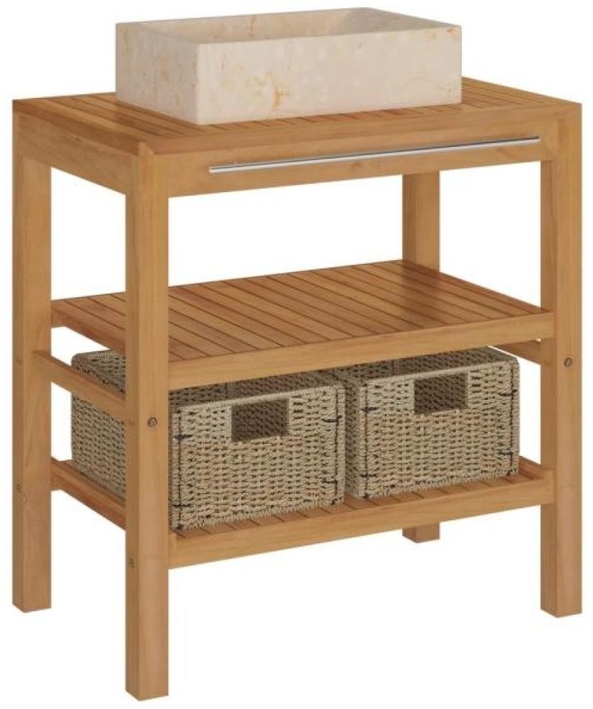 vidaXL Waschtisch Massivholz Teak mit Waschbecken Marmor Creme [3058174] Bild 1