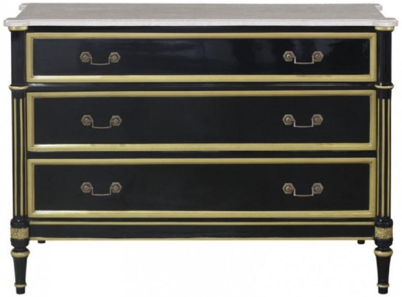 Casa Padrino Luxus Barock Kommode mit 3 Schubladen und Marmorplatte Schwarz / Gold / Weiß 111,3 x 52,6 x H. 81,3 cm - Luxus Möbel im Barockstil Bild 1