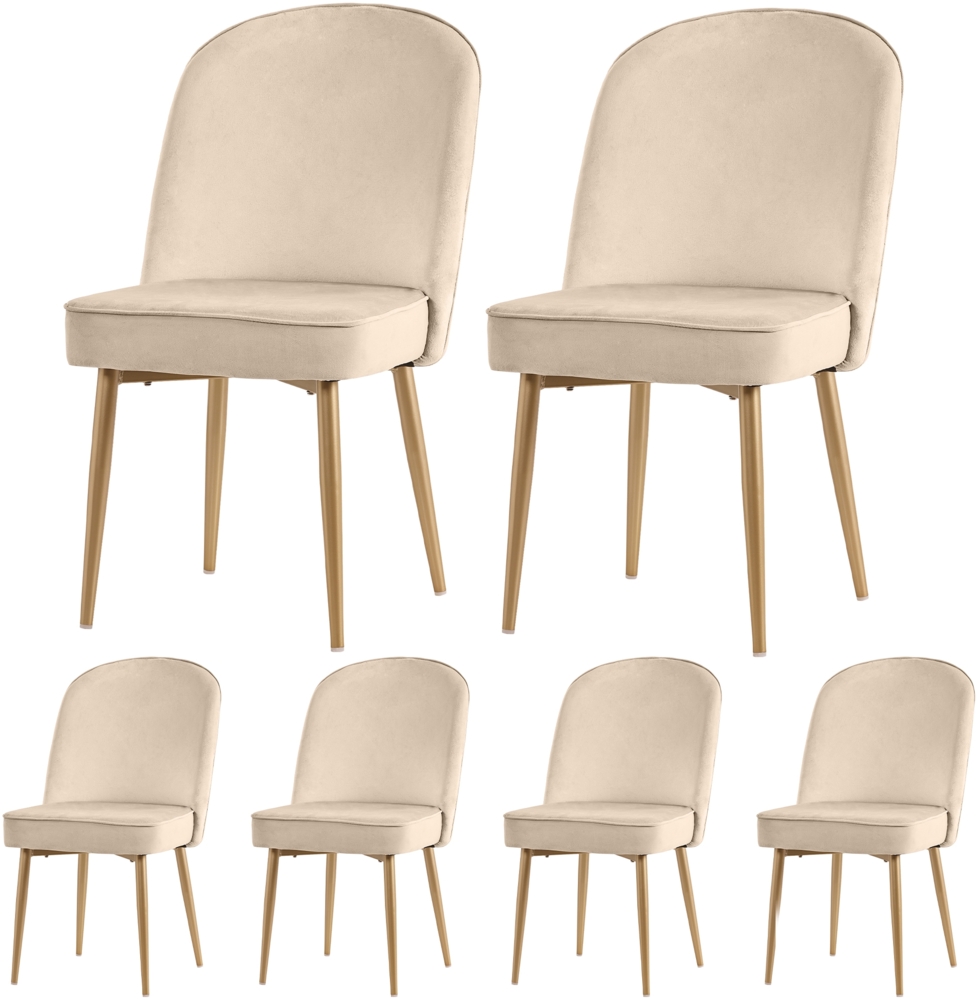 Merax Esszimmerstuhl (Set, 6 St), 6er Set Polsterstühle Wohnzimmer, moderne beige Samt-Esszimmerstühle, Küchenstühle Eisengestell, Beige Bild 1