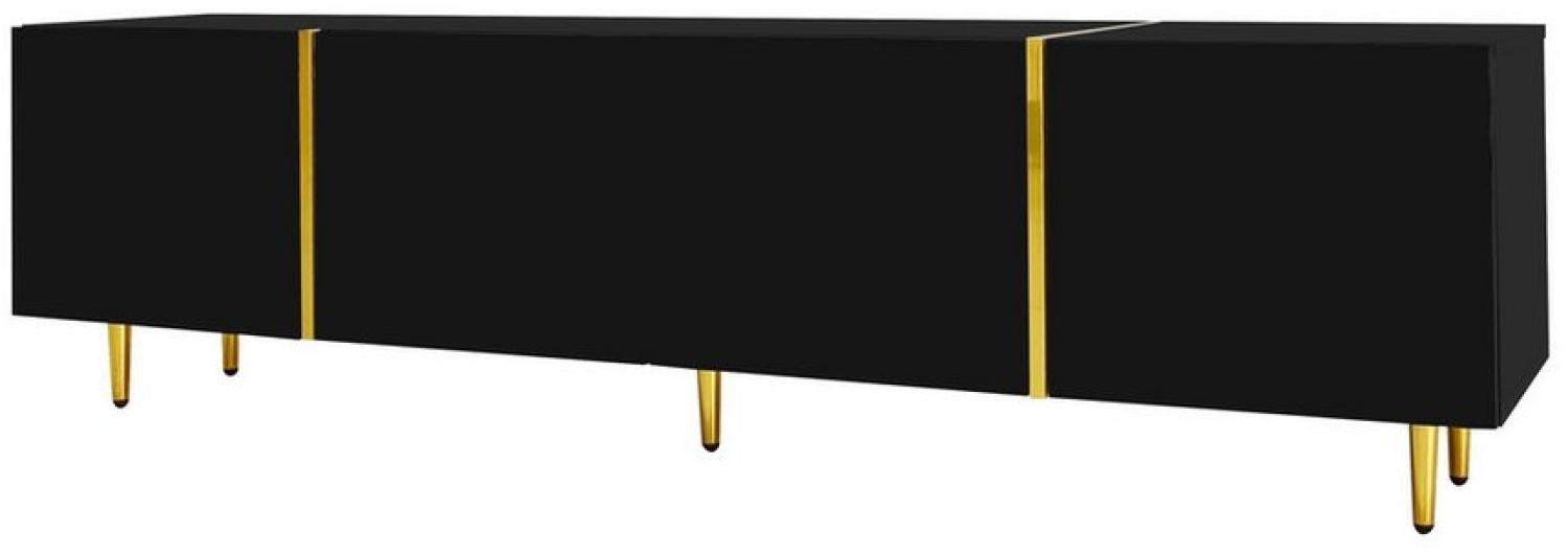 MODFU Lowboard Hochglanz-TV-Schrank (Fernsehtisch,TV-Ständer in Schwarz-Gold-Farbkombination, 1 St, mit 4 Türen), mit Hochglanz-Oberfläche, Soft-Close-Scharniere Bild 1