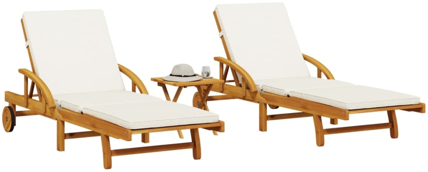 vidaXL Sonnenliegen 2 Stk. mit Tisch Massivholz Akazie 3206367 Bild 1