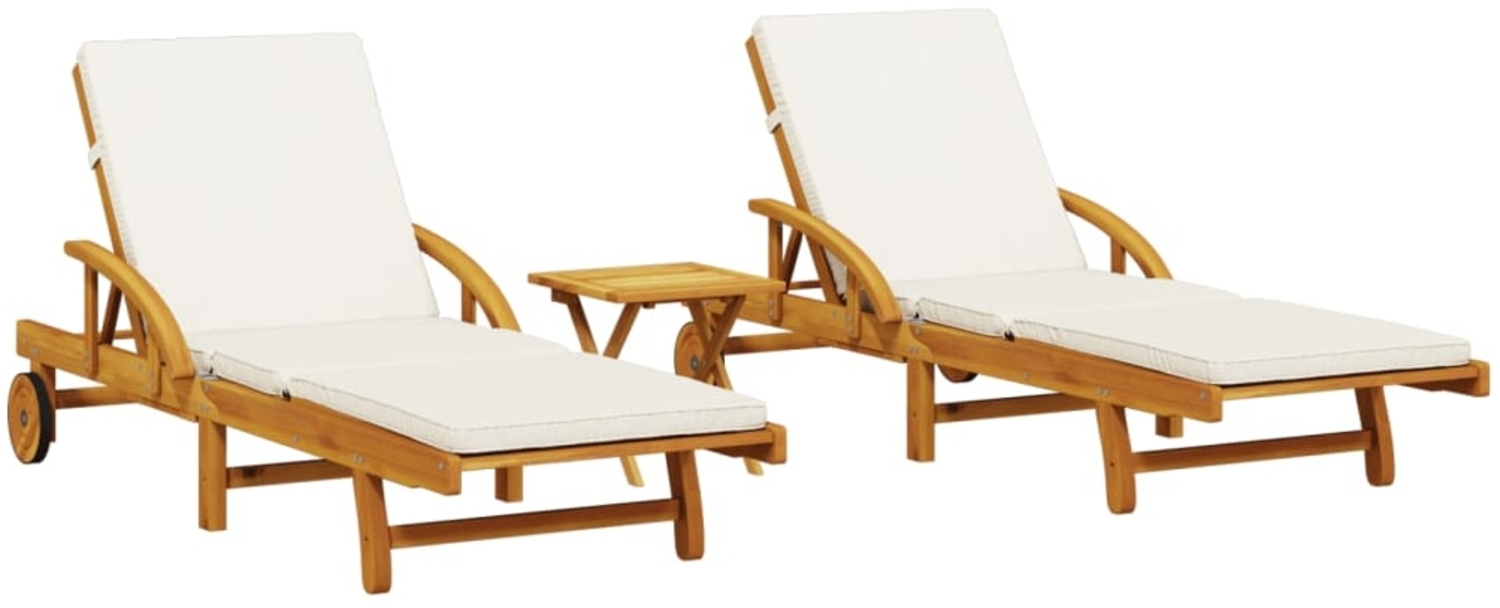 vidaXL Sonnenliegen 2 Stk. mit Tisch Massivholz Akazie 3206367 Bild 1