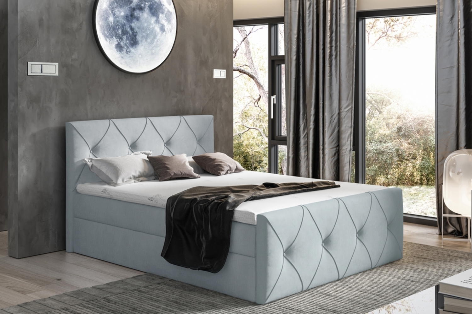 99rooms Arian Lux Boxspringbett Velours 200 x 200 cm Silber Bild 1