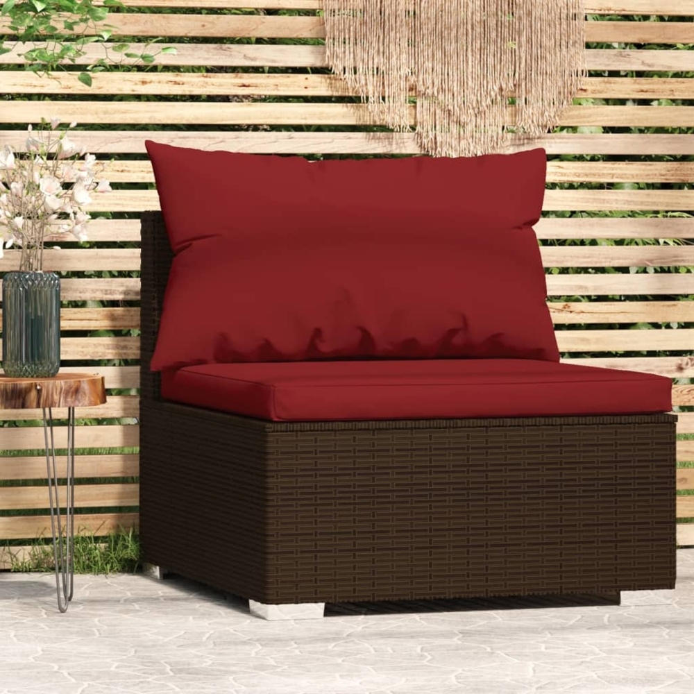 vidaXL Garten-Mittelsofa mit Kissen Braun Poly Rattan 317548 Bild 1