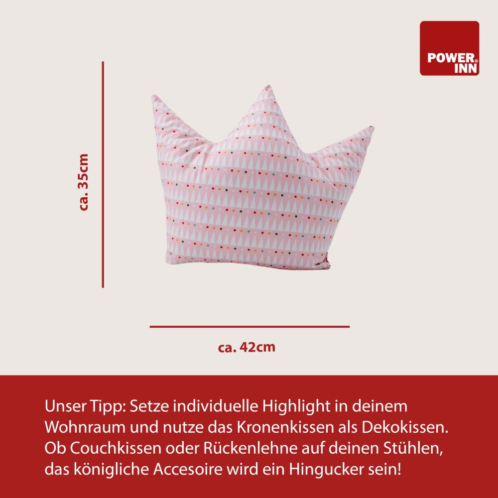 POWER INN Kronenkissen groß ca. 42x35cm | universelles Dekokissen | gemütliches Sofakissen | Kuschelkissen zum Träumen und Schlafen | 100% Baumwolle, Öko Tex 100 Premium Füllwatte (Rosa mit Dreiecken und Punkten) Bild 1