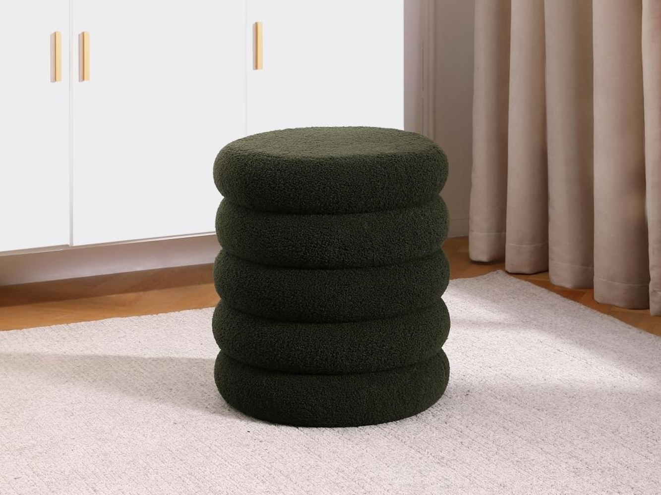 Vente-unique - Hocker - Bouclé-Stoff - Tannengrün - ECAMBI Bild 1