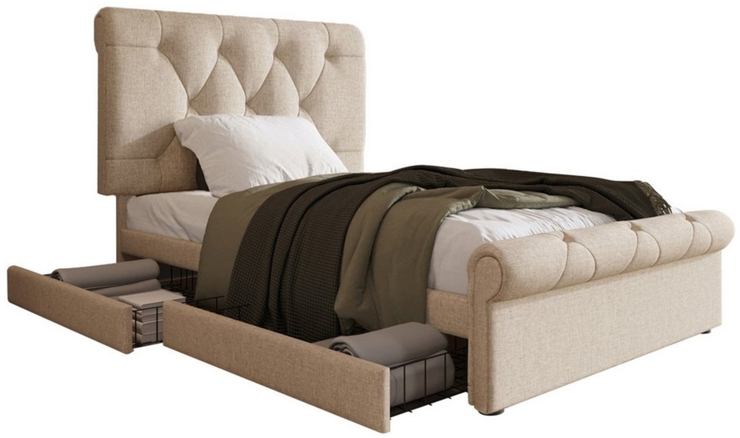 MODFU Polsterbett Stauraumbett mit verstellbarem Kopfteil (Jugendbett Funktionsbett, 90 x 200 cm ohne Matratze), mit 2 Schubladen, Lattenrost mit Klettverschluss Bild 1