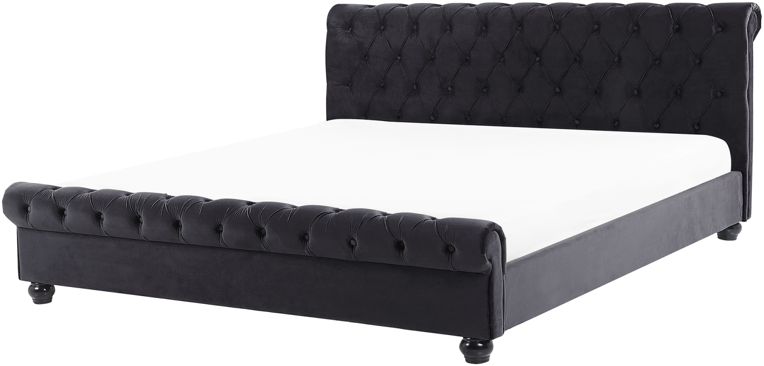 Wasserbett AVALLON 140 x 200 cm Samtstoff Schwarz Bild 1