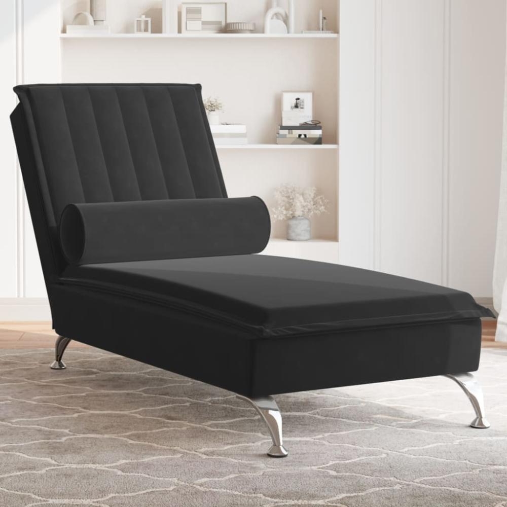 vidaXL Massage-Chaiselongue mit Nackenrolle Schwarz Samt 379464 Bild 1