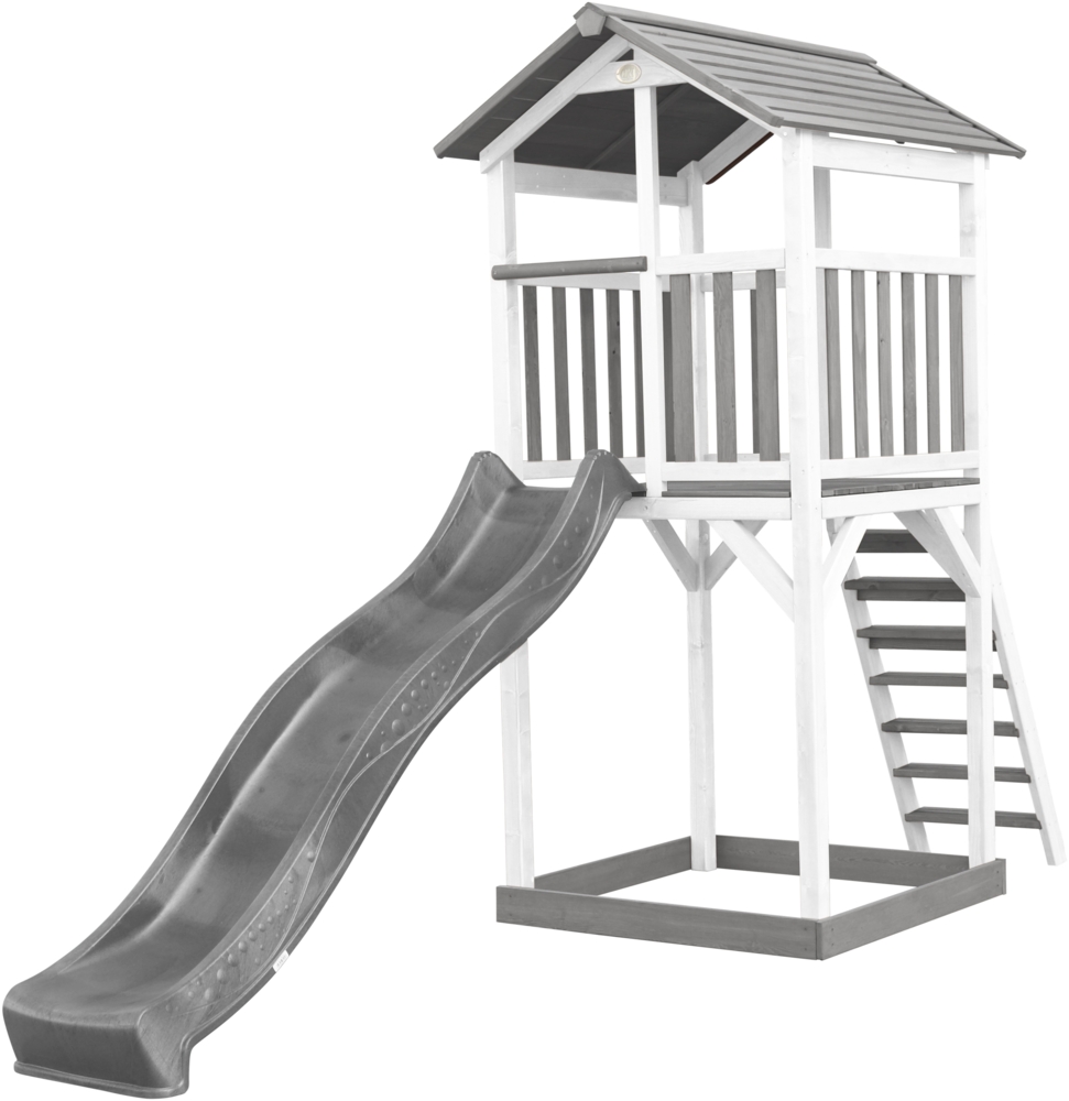 AXI Beach Tower Spielturm aus Holz in Weiß & Grau Spielhaus für Kinder mit grauer Rutsche und Sandkasten | Weiß, grau, grau | Holz | 349 cm Bild 1