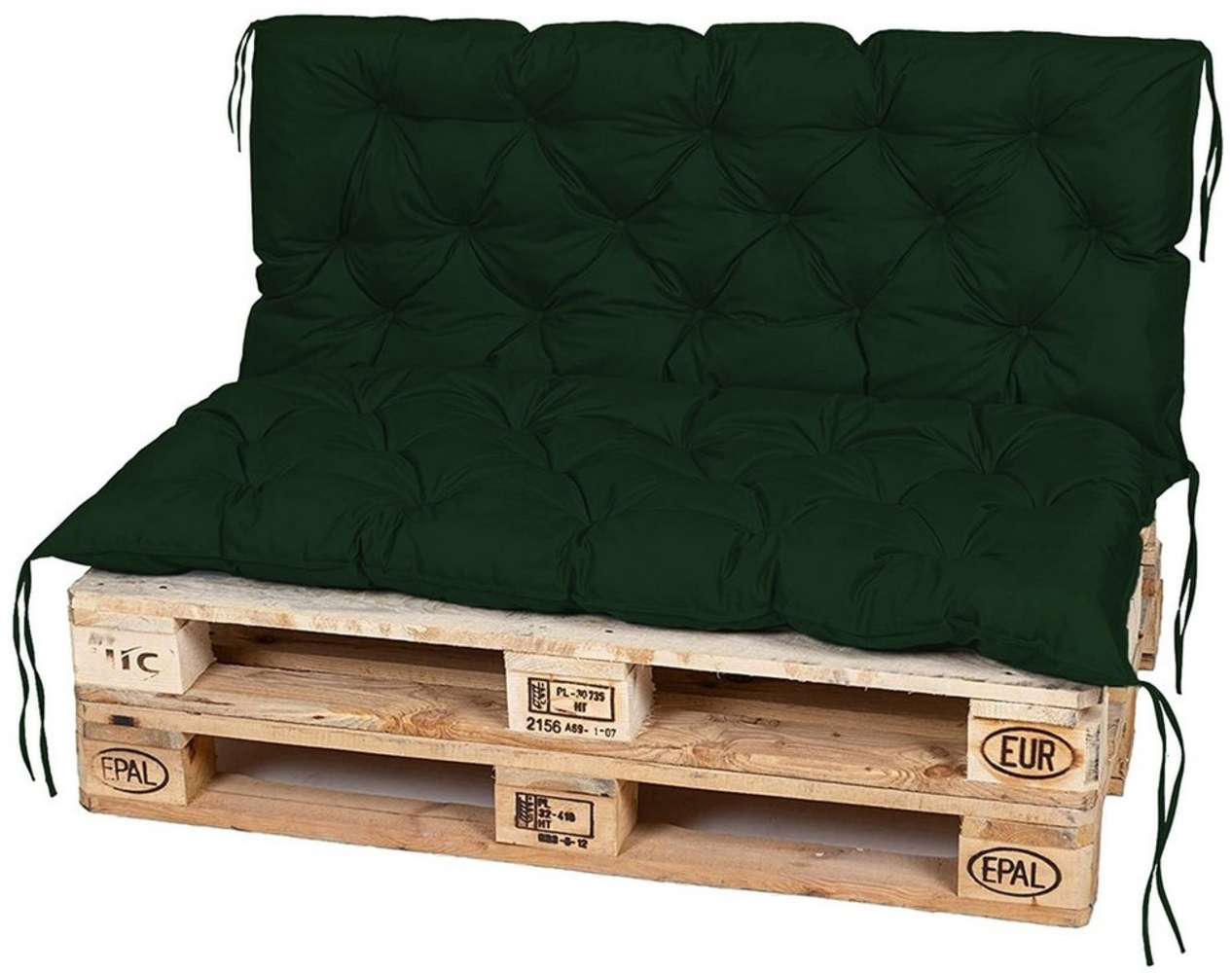 TexDeko® Garden Palettenauflage 120x60 cm mit Rückenlehne wasserabweisend UV - beständig Premium Sitzkissen gesteppt für Europaletten Palettenkissen Palettenpolster (Dunkelgrün) Bild 1