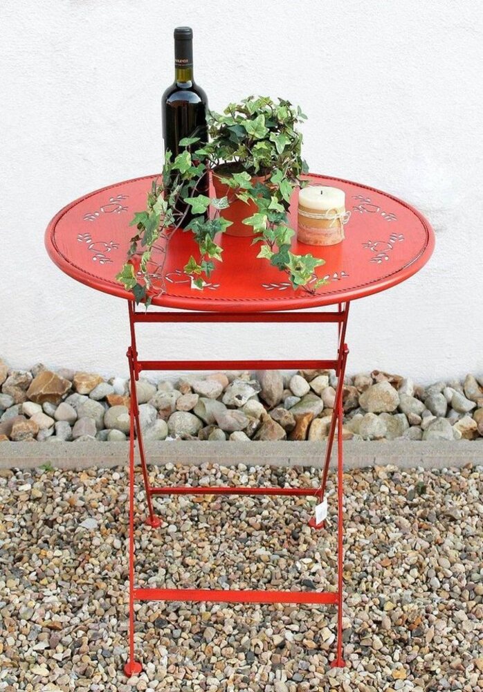 DanDiBo Tisch Bistrotisch Rot Rund Ø 65 cm Klapptisch Gartentisch Metall Passion Eisentisch Balkontisch Bild 1