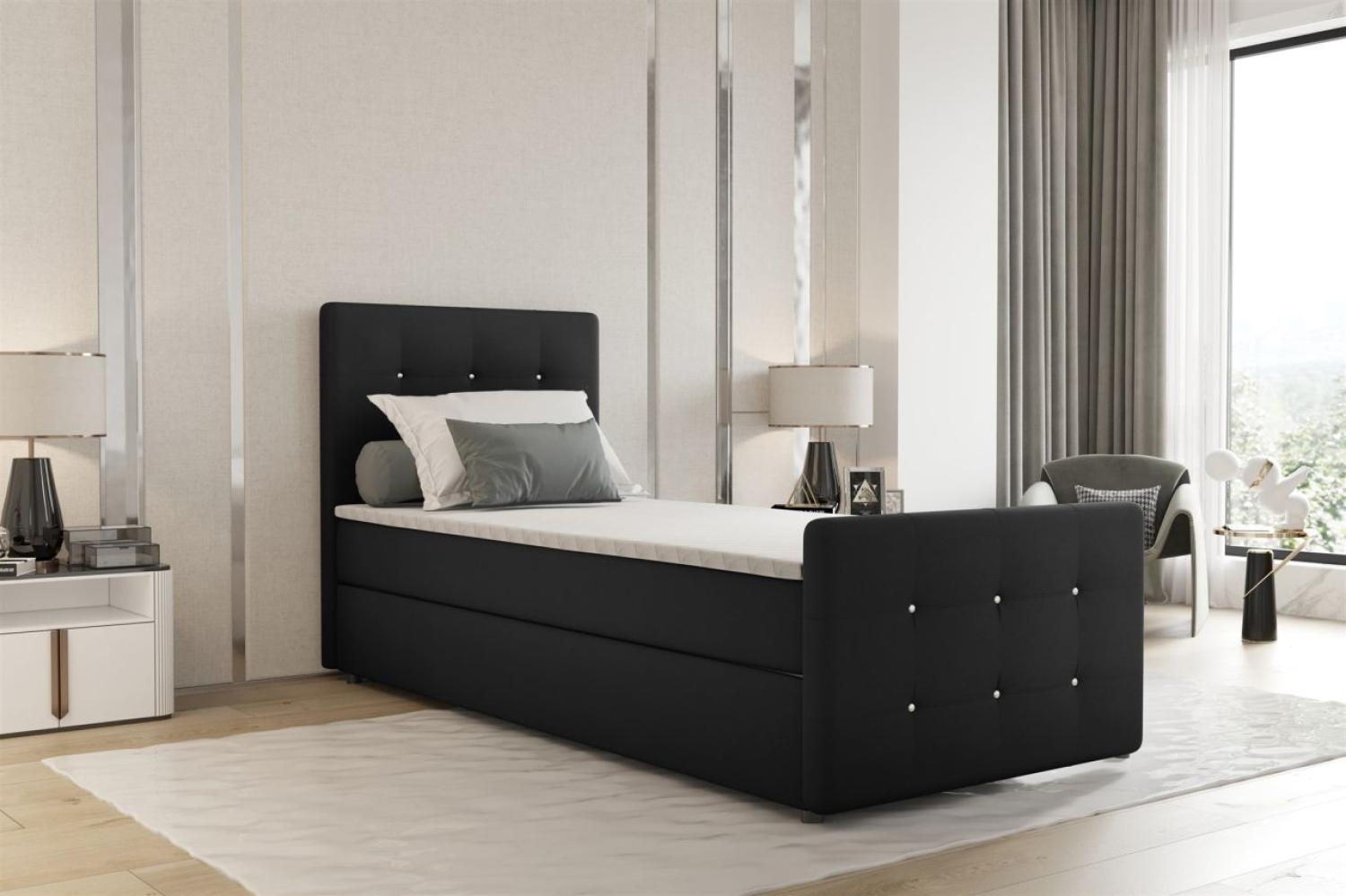 Boxspringbett Bett MARKOS 100x220cm Bettkasten Seite Links Schwarz inkl. Topper Bild 1