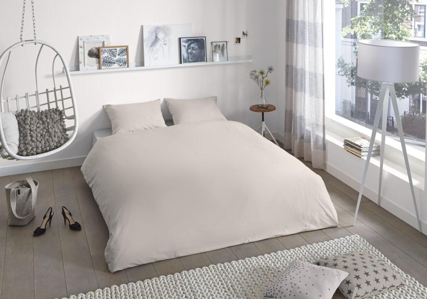 good morning Renforcé Bettwäsche 3 teilig Bettbezug 200x220 cm Kopfkissenbezug 60x70 cm Uni duvet cover 0270.02.02 Sand Bild 1