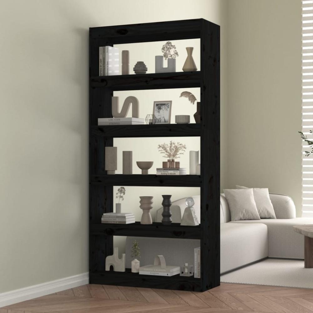 vidaXL Bücherregal/Raumteiler Schwarz 80 x 30 x 167,4 cm Massivholz Kiefer 808202 Bild 1