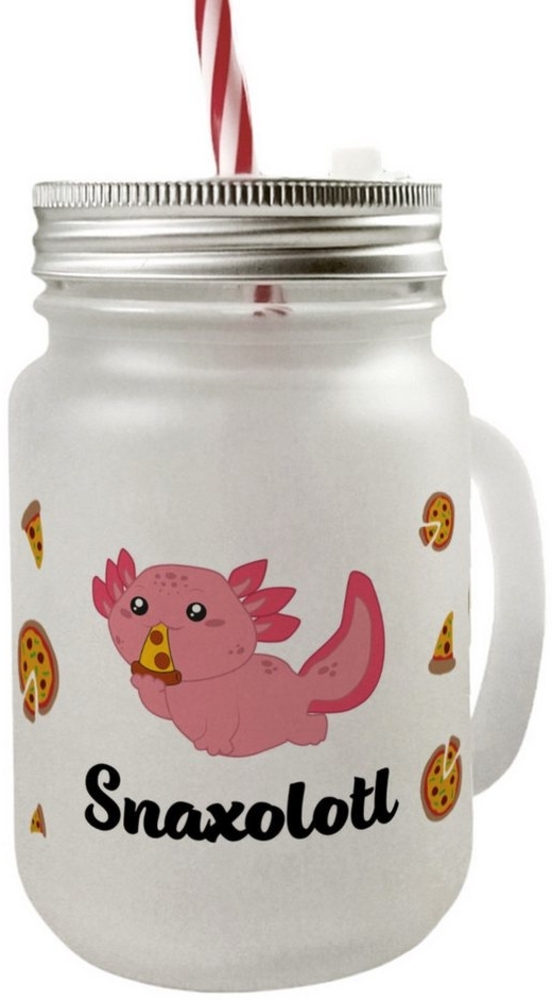 speecheese Glas Axolotl Mason Jar Henkel Trinkglas mit Deckel mit Spruch Snaxolotl Bild 1