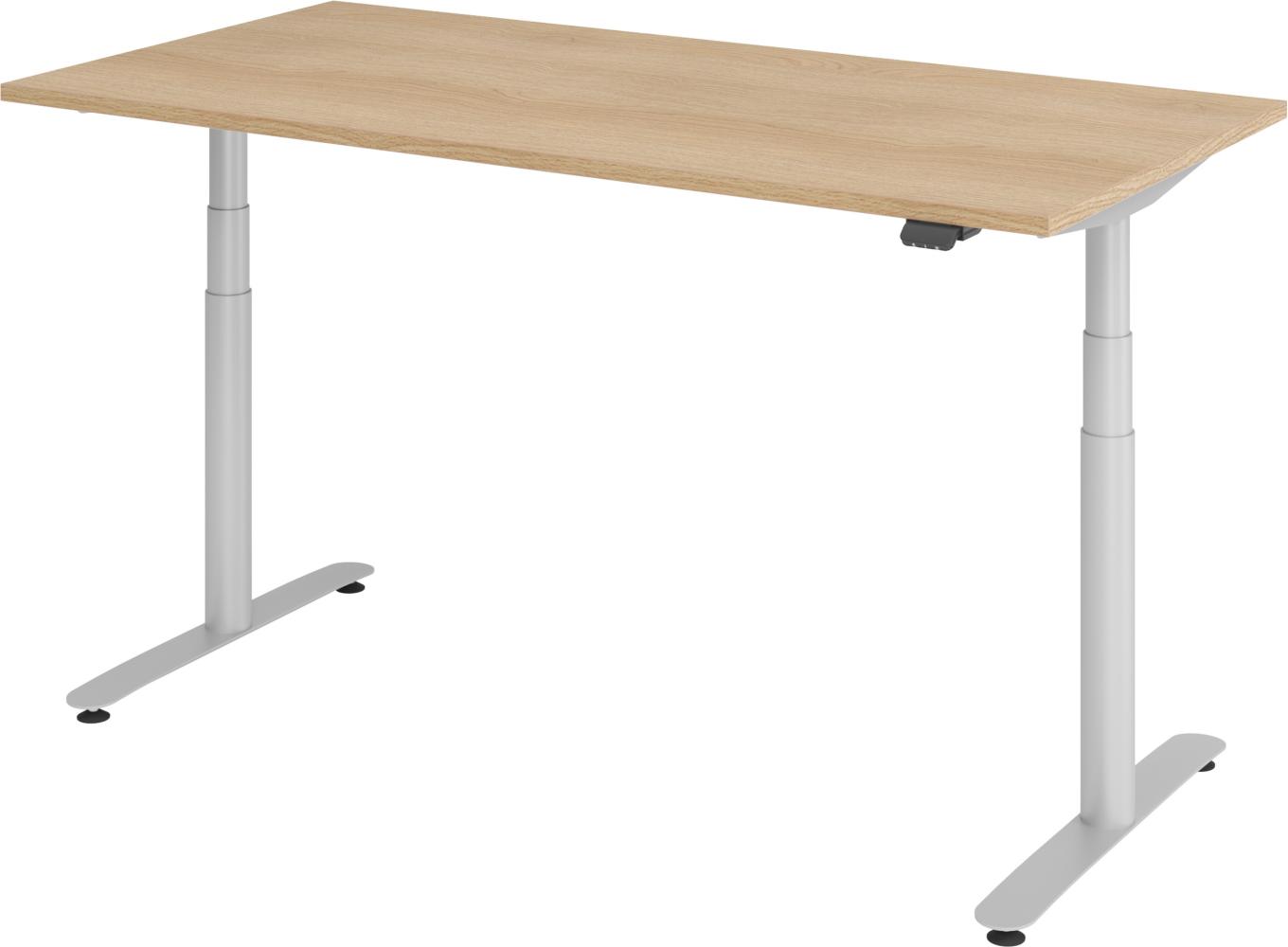 bümö® smarter Schreibtisch Serie-XDLR elektrisch höhenverstellbar mit App-Steuerung 160 x 80 cm in Eiche / Silber Bild 1