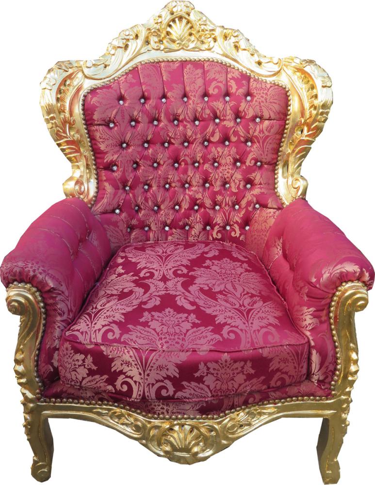 Casa Padrino Barock Sessel "King" Bordeaux Bouquet Muster / Gold mit Bling Bling Glitzersteinen - Möbel Antik Stil Bild 1