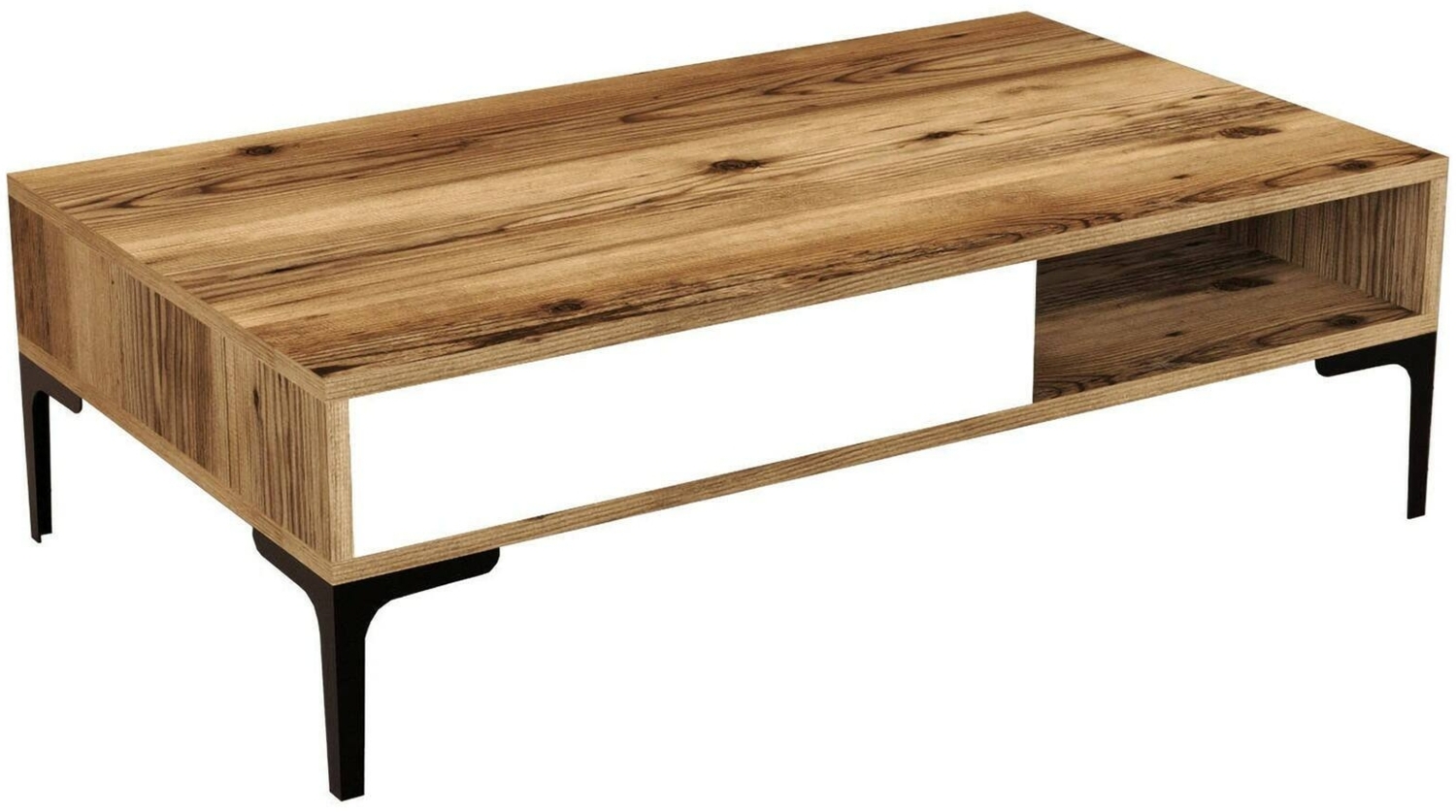 Dmora Wohnzimmertisch Gru, Niedriger Wohnzimmertisch, Kaffeeregal, Couchtisch für Sofa, 105x60h33 cm, Walnuss und Weiß Bild 1