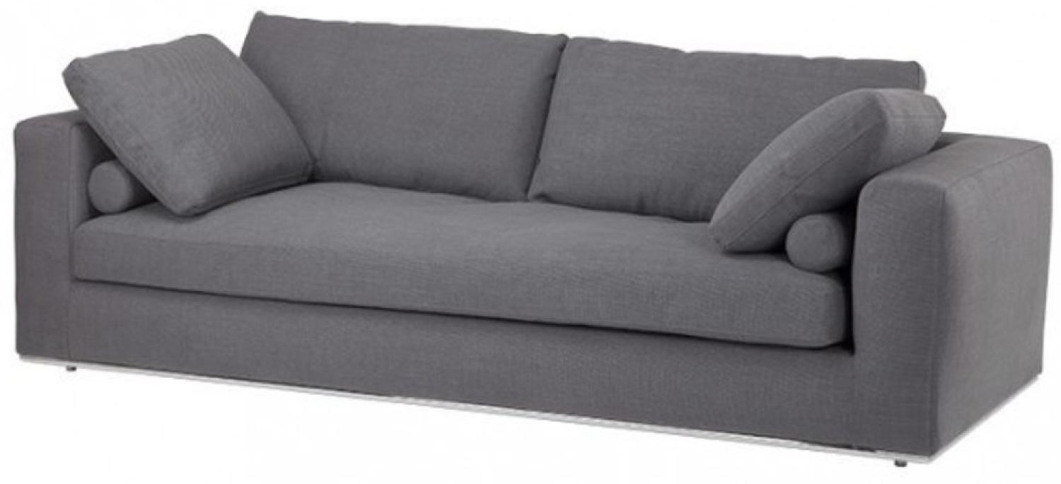 Casa Padrino Luxus Sofa Dunkelgrau mit poliertem Stahl Sockel - Luxus Kollektion Bild 1