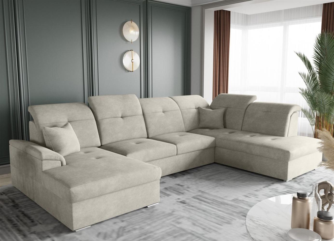 Wohnlandschaft Schlafsofa FREJA Stoff Brooklyn Beige Langer Schenkel Rechts Bild 1