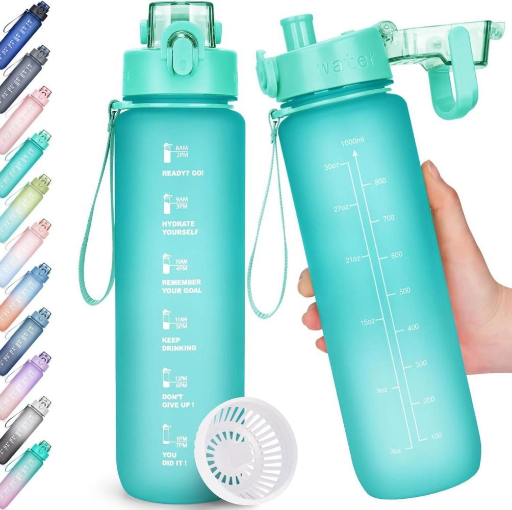 AOHAN Trinkflasche 1l BPA-Frei Sport Wasserflasche Zeitmarkierung Fitness Büro Bild 1