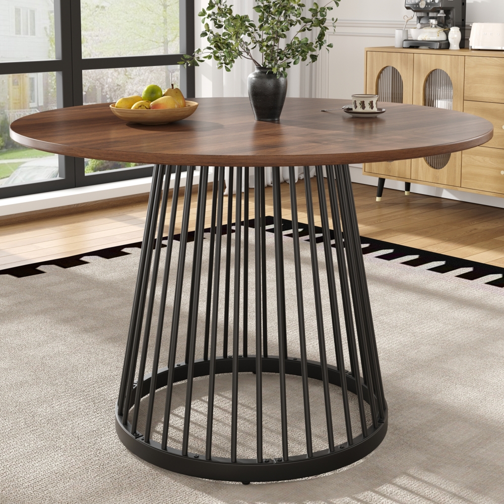 Merax Runder Esstisch (80×80×76cm), Küchentisch, Runder Kaffeetisch für 4, Tischbeine aus Metall, MDF Walnussfarbener Schreibtisch und schwarze Beine Bild 1