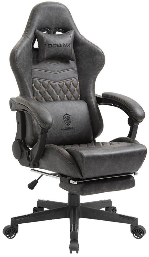 Dowinx Gaming-Stuhl Ergonomisches Design mit Massage Lendenwirbelstütze und Fußstütze, Rennsport-Stil PU-Leder hohen Rücken verstellbare Drehstuhl, Grau Bild 1