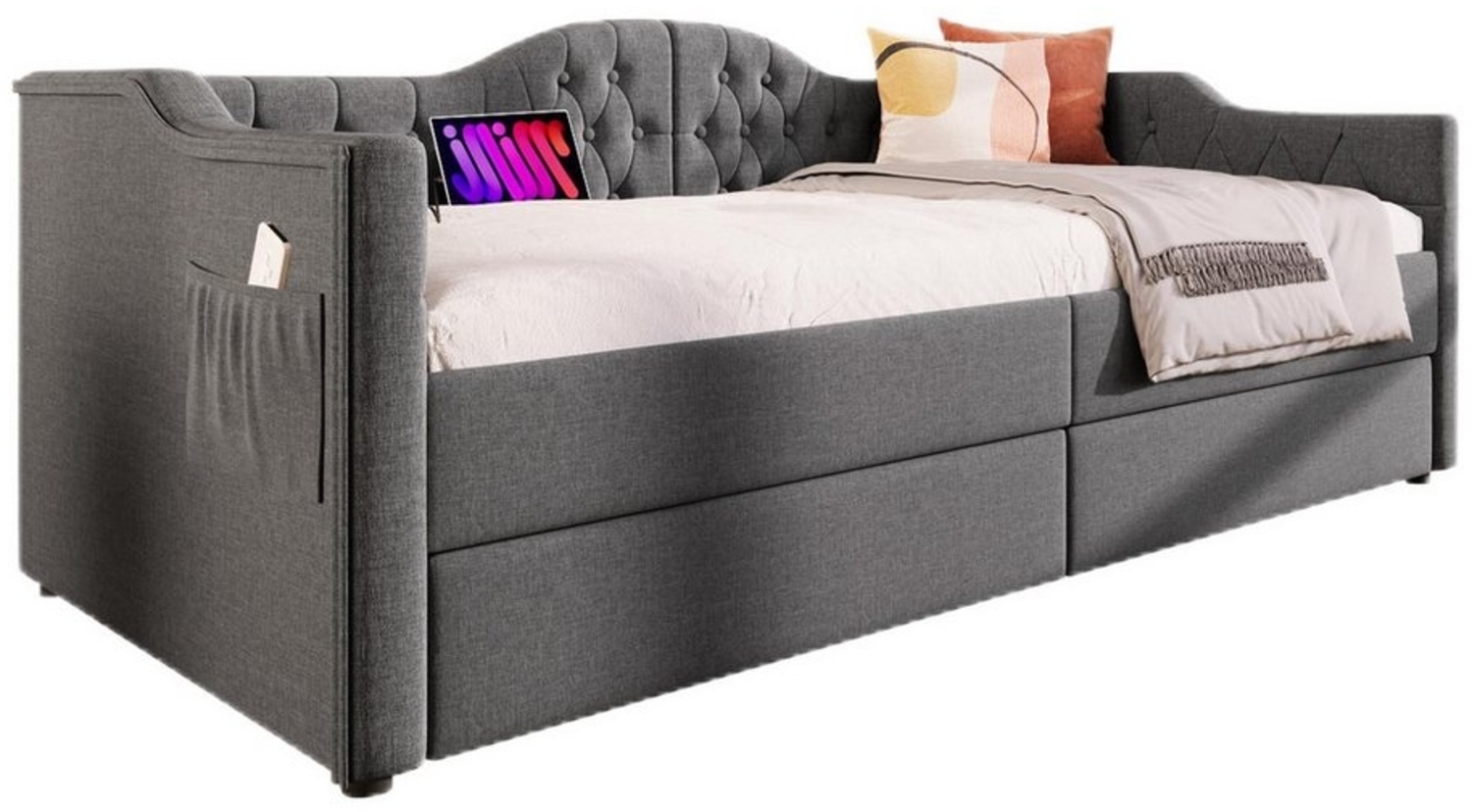 TavilaEcon Daybett mit USB Type C Ladefunktion und 2 Schubladen, Schlafsofa Stauraumbetten Bettgestell, 90×200cm Bild 1