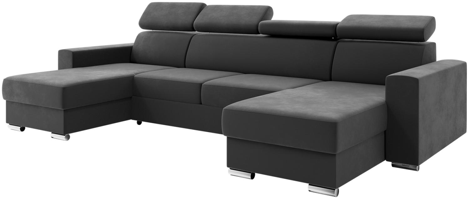 MEBLINI Schlafcouch mit Bettkasten - VOSS - 306x168x79cm - Dunkelgrau Samt - Ecksofa mit Schlaffunktion - Sofa mit Relaxfunktion und Kopfstützen - Couch U-Form - Eckcouch - Wohnlandschaft Bild 1