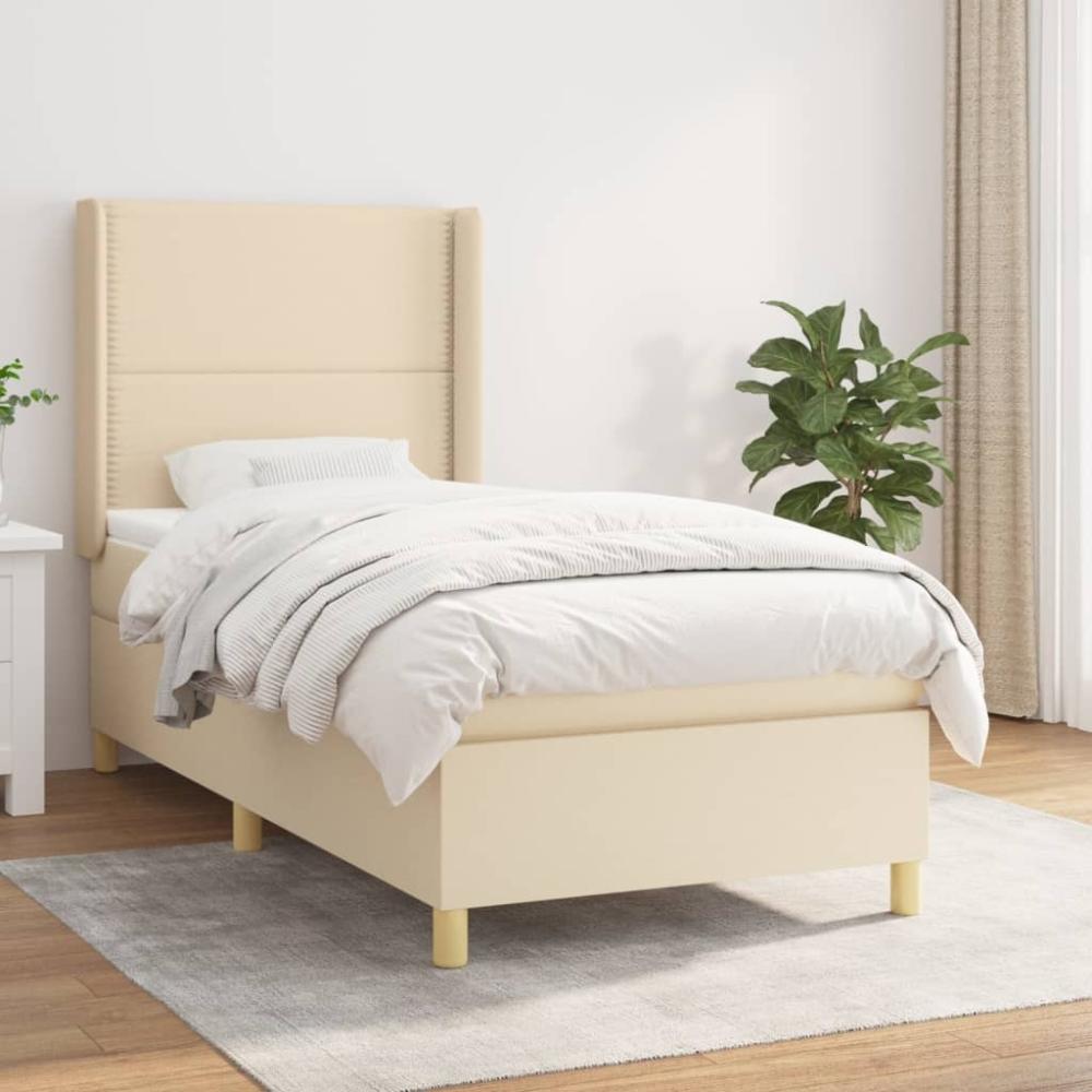 vidaXL Boxspringbett mit Matratze Creme 80x200 cm Stoff, Härtegrad: H2 [3131870] Bild 1