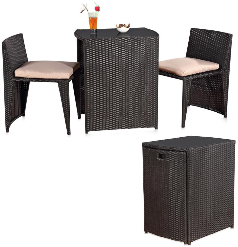 3tlg. Polyrattan Balkonset Gartenset Sitzgruppe Gartenmöbel schwarz oder Braun Schwarz Bild 1