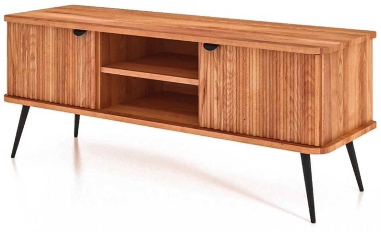 TV-Board Tula Kernbuche massiv 144x46x57 mit 2 Türen 2 Fächern und Riffelfront Bild 1