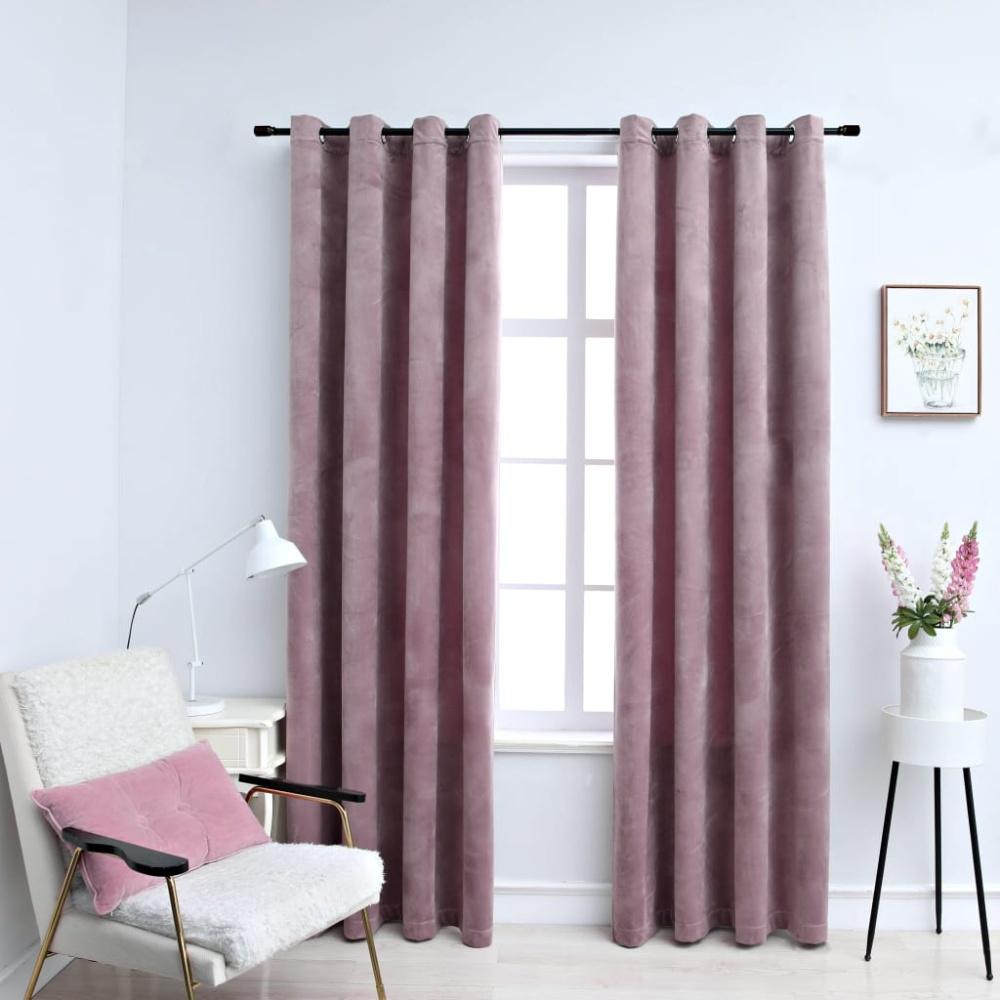 vidaXL Verdunkelungsvorhänge mit Ösen 2 Stk. Samt Antik-Rosa 140x245cm 134522 Bild 1