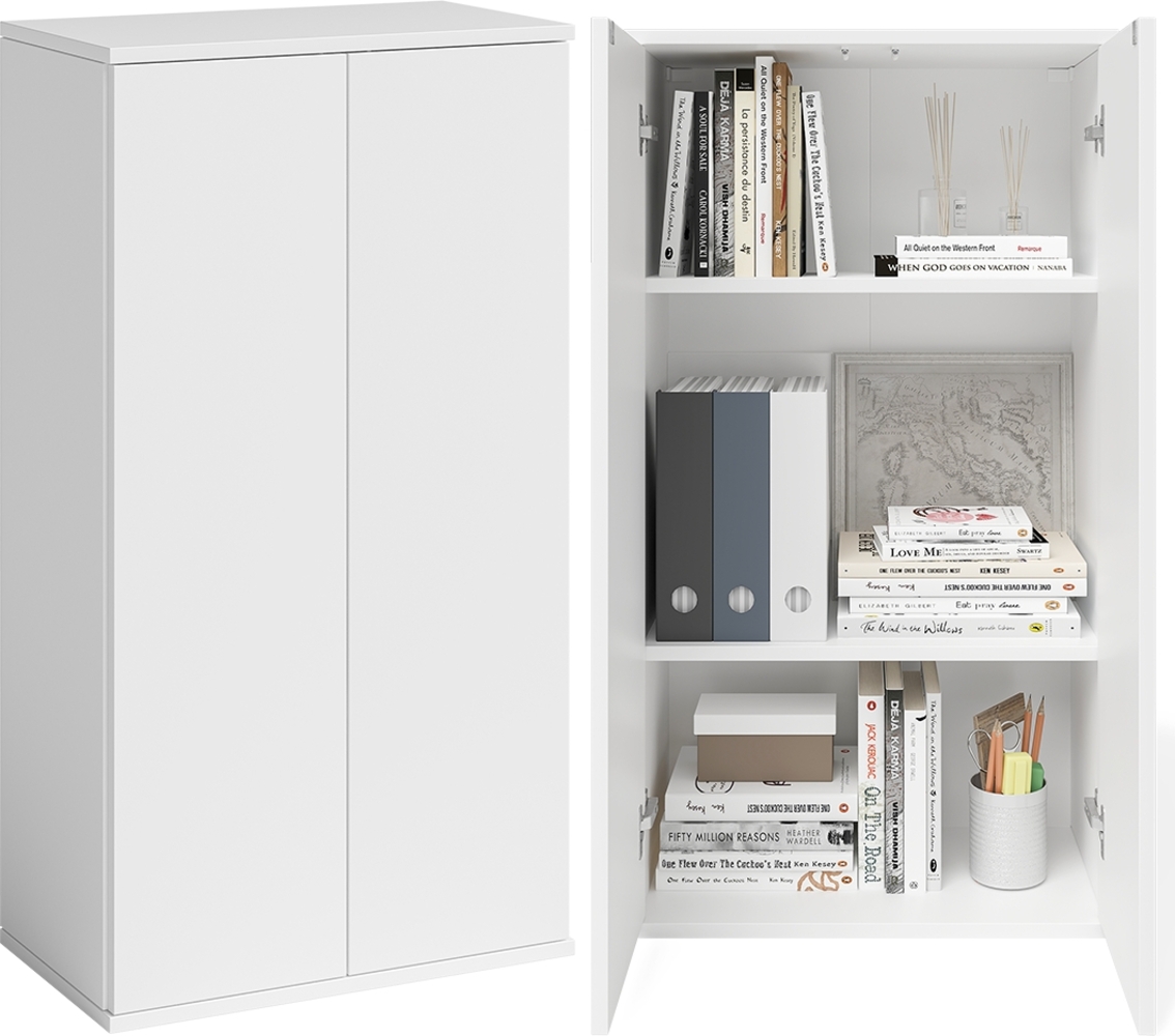 Bellamio 'Ais' Mehrzweckschrank, weiß, 110x33x60 cm, kleiner Aktenschrank mit 3 Fächern, Hängeschrank mit Push-to-open Bild 1