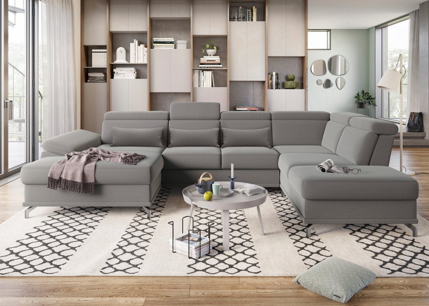 sit&more Wohnlandschaft Cabrio U-Form, mit Sitztiefenverstellung, Arm- und Kopfteilverstellung, 3 Nierenkissen, Federkern, optional Bettfunktion und Stauraum Bild 1