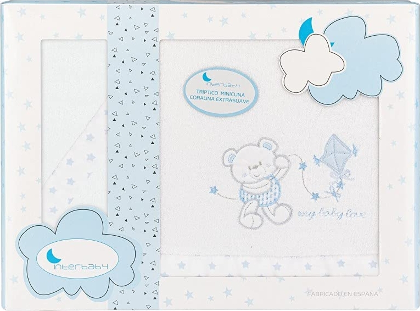 Korallenfleece Bettwäsche Set für Babywiege - Modell "Baby Love" in Weiß und blau Bild 1