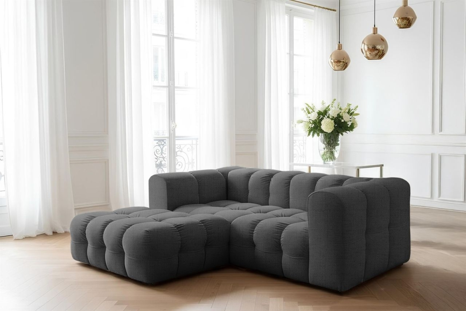 Ecksofa Designersofa SOLVIE XS in Stoff Moly Anthrazit Ottomane Links Bild 1