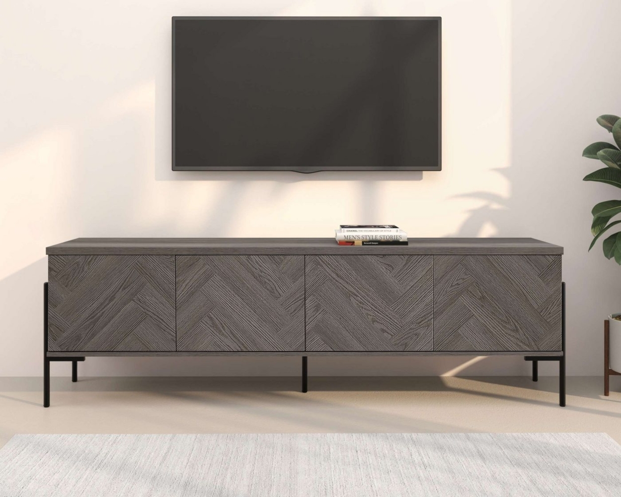 Leonique Lowboard Eadwine, TV-Kommode, Push-to-open, Türen mit Fischgräten Muster, Breite 175 cm Bild 1