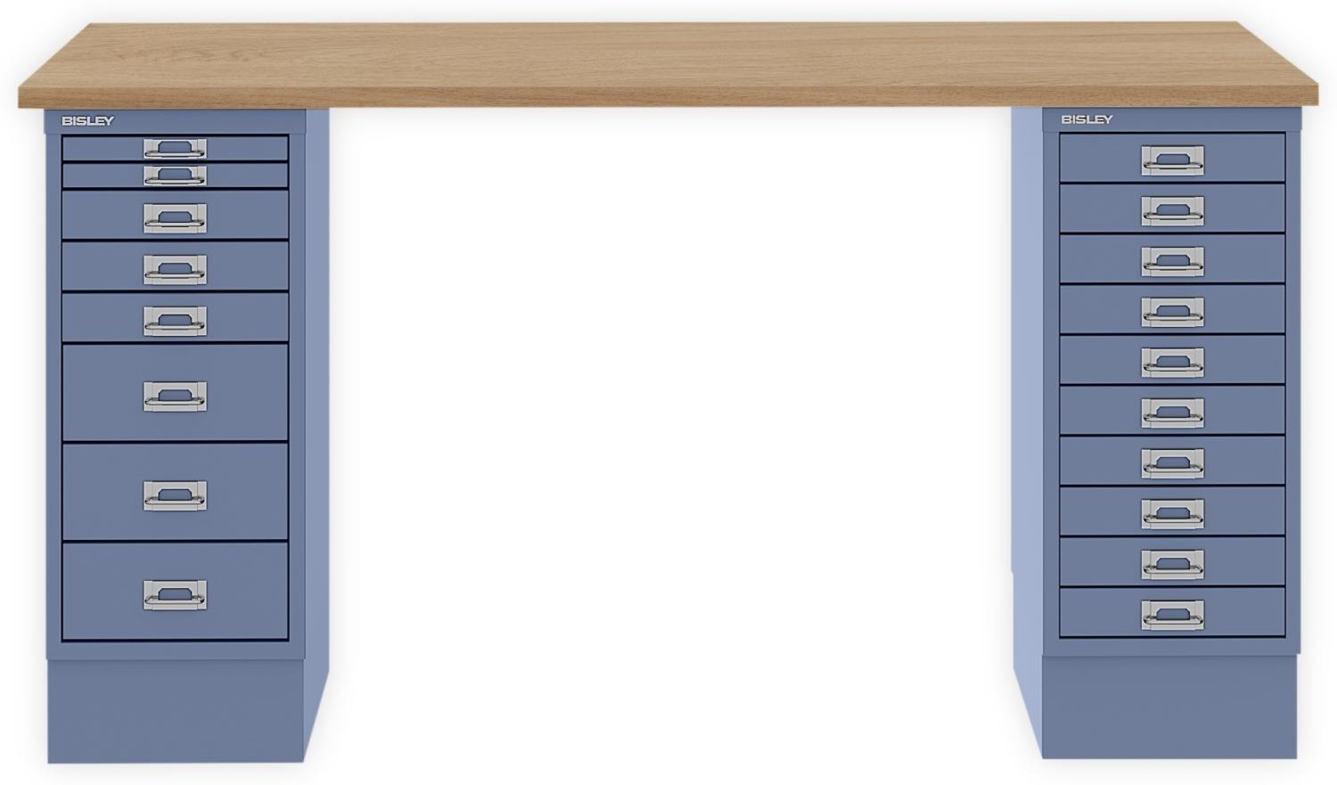 MultiDesk, 1 MultiDrawer mit 10 Schüben, 1 MultiDrawer mit 8 Schüben, Dekor natürliche Eiche, Farbe Blau, Maße: H 740 x B 1400 x T 600 mm Bild 1