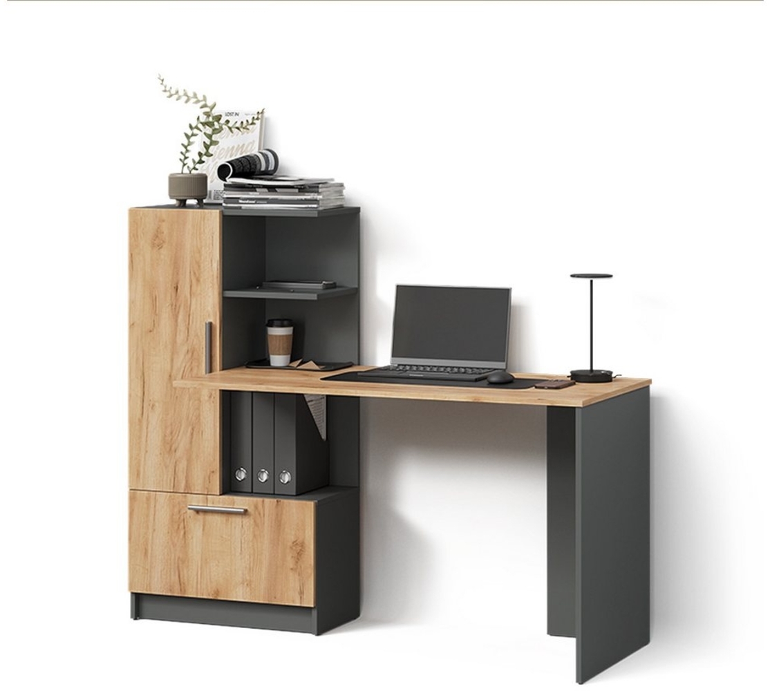 Livinity® Schreibtisch Lorena, Anthrazit/Goldkraft Eiche, 150x120.1 cm mit 2 Türen Bild 1