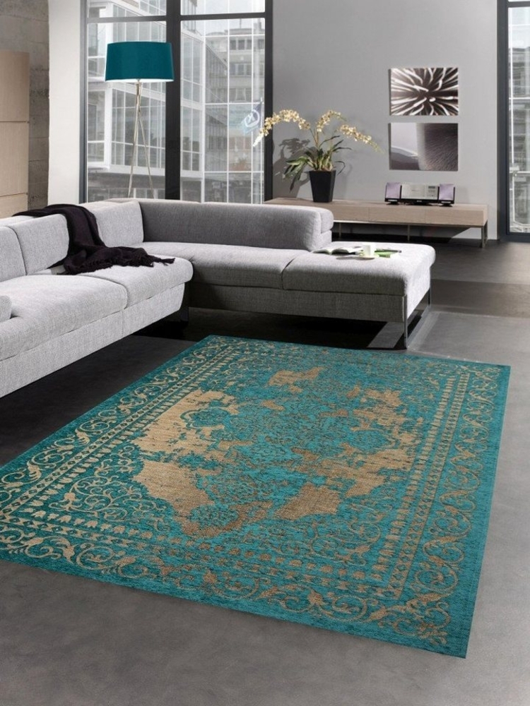 Carpetia Teppich Moderner Teppich Orientteppich Kelim Kilim türkis gold, rechteckig, Höhe: 8 mm Bild 1