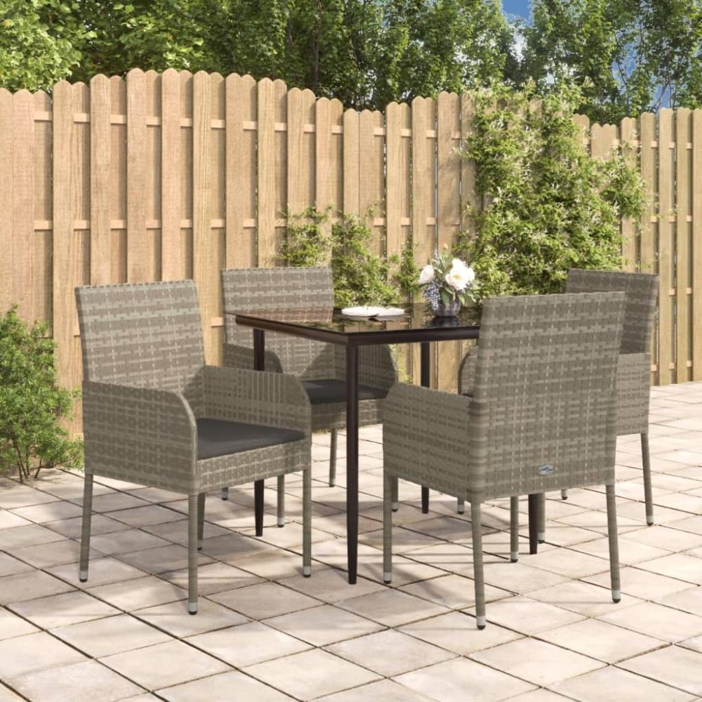 vidaXL 5-tlg. Garten-Essgruppe mit Kissen Schwarz und Grau Poly Rattan 3185150 Bild 1