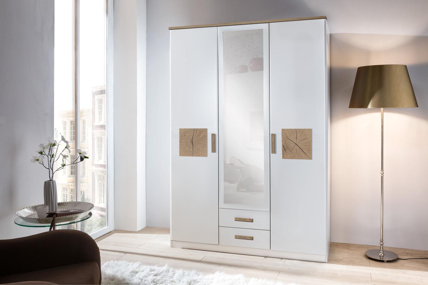 Drehtürenschrank weiß mit Spiegel 135 cm Bild 1