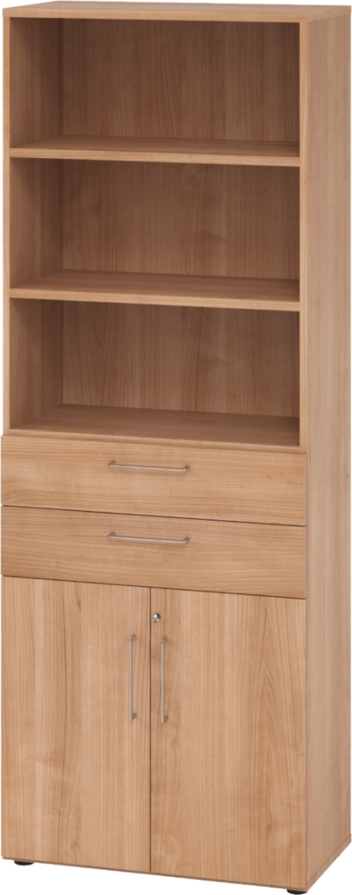 bümö Aktenregal & Schrank abschließbar, Büroschrank Regal & Schubladen Kombination Holz 80cm breit in Nussbaum - Schrank für's Büro & Arbeitszimmer, Büro Möbel Ordnerschrank, 968K2-N-N-BS Bild 1