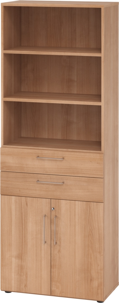 bümö Aktenregal & Schrank abschließbar, Büroschrank Regal & Schubladen Kombination Holz 80cm breit in Nussbaum - Schrank für's Büro & Arbeitszimmer, Büro Möbel Ordnerschrank, 968K2-N-N-BS Bild 1