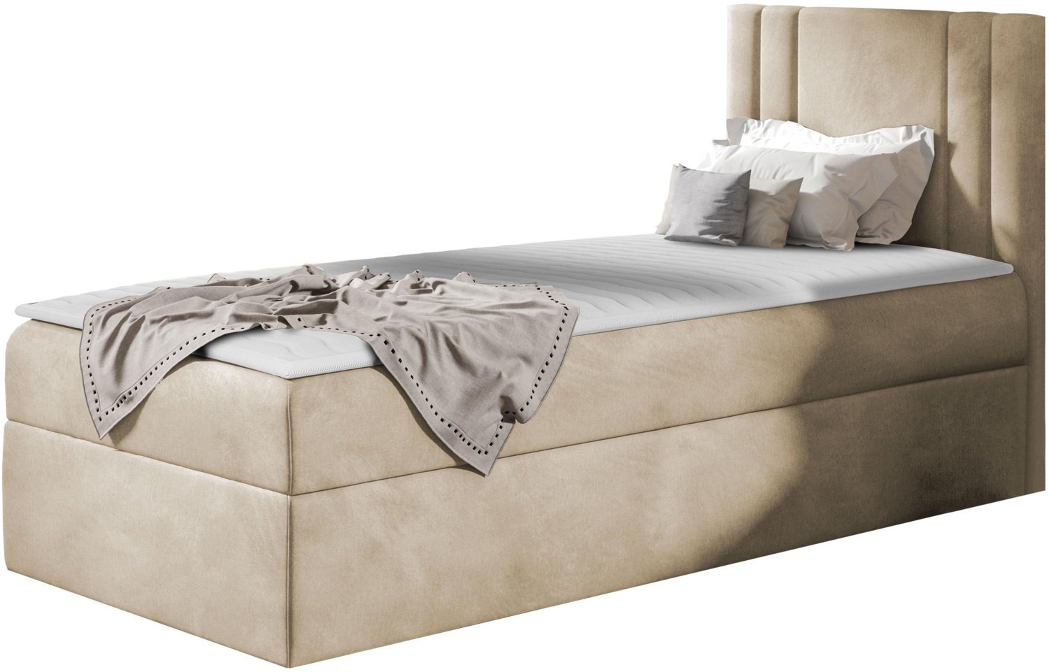 Boxspringbett 'Harlon Mini' rechts, beige 80x200 cm Bild 1