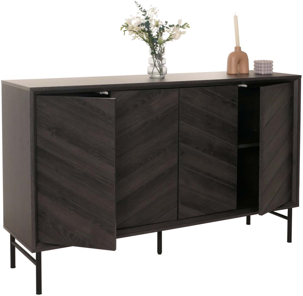 Sideboard HWC-M50, Schrank Kommode Highboard Anrichte, Massiv-Holz Mango 94x151x40cm ~ dunkelgrau Bild 1